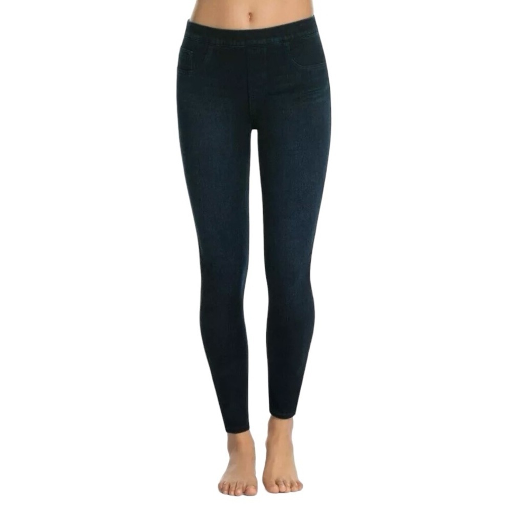 Spanx Blue Dark Wash Jeanish Ankle Leggings Shaping Panel Hi-Rise Sz L